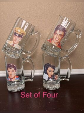 Vintage 1970s Elvis Presley Glass Steins, Belcrest Mug Set, Retro Barware Gift